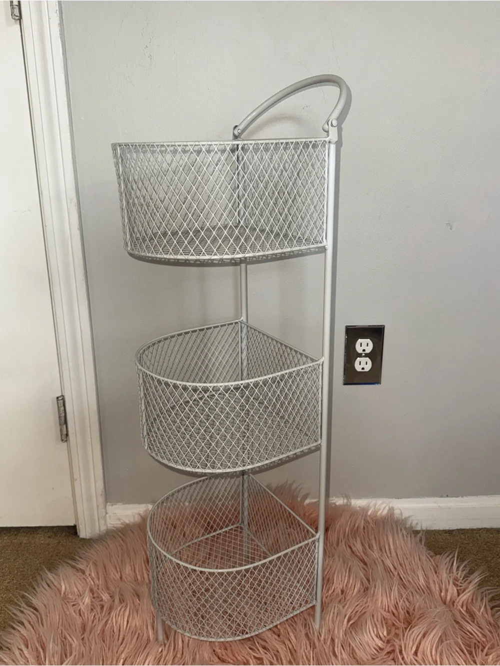 Like new, light grey 3 tier metal storage organizer